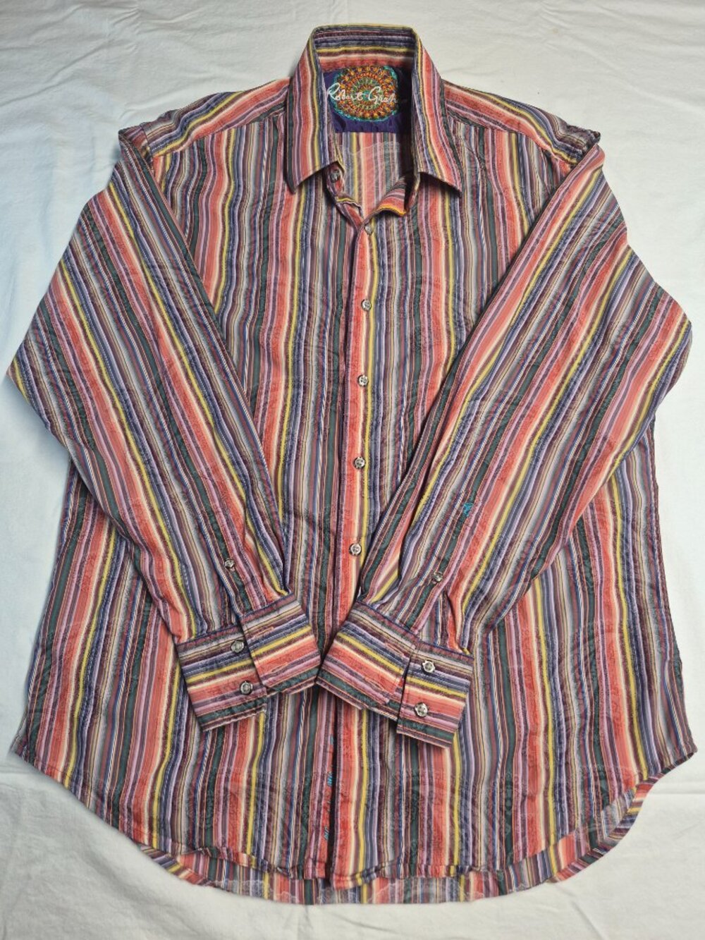 Robert Graham Mens L Multicolor Stripe Cotton Statement Shirt MC25